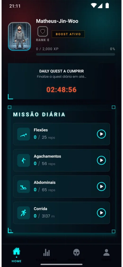Tela Home do app com a missão diária
